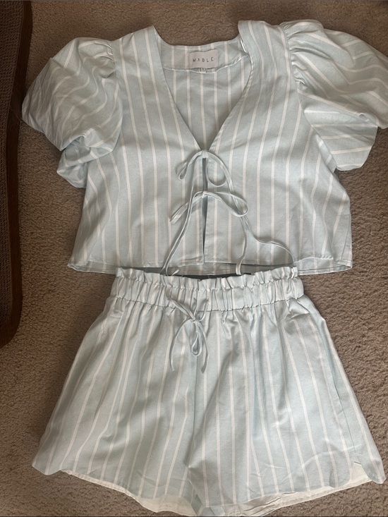 Mable Other - MABLE Light Blue Striped Tie-Front Two-Piece Casual Set